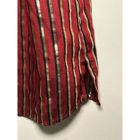 Show Me Your Mumu Maribelle Burgundy Red Gold‎ Stripe Shirt Dress SZ M $170 - Picture 3 of 8